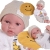 Lalka Hiszpańska 42 cm Antonio Juan 50423 Erik, bobas cały z winylu, chłopiec, bez włosów, rzęsy, w ubranku, poduszka Smile, smoczek