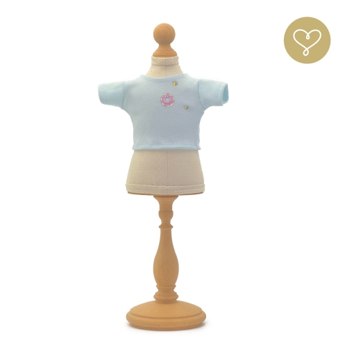 Koszulka Zosia dla lalki 38 cm Lullu Dolls, jasnoniebieska, krótki rękaw, aplikacje pszczółek i pączusia