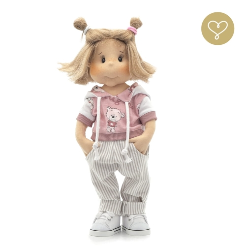 Spodnie białe w paski z kieszeniami dla lalki 38 cm Lullu Dolls, podwijane