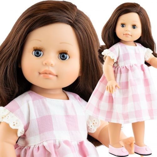 Lalka Hiszpańska 42 cm Paola Reina Soy Tu 06115 Emily, klasyczna, cała z winylu, brązowe włosy, zamyka oczy, w ubranku