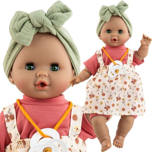 Lalka Hiszpańska 36 cm Paola Reina 08042 Sonia, bobas miękki brzuszek, mulatka, zamyka oczy, płacze, mówi: mama, papa, bez włosów, w ubranku