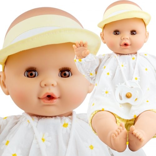 Lalka Hiszpańska 36 cm Paola Reina 08049 Sonia, bobas miękki brzuszek, zamyka oczy, płacze, mówi: mama, papa, bez włosów, w ubranku