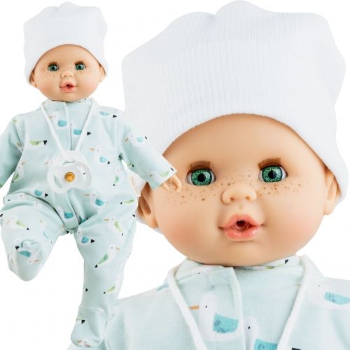 Lalka Hiszpańska 36 cm Paola Reina 08050 Alex, bobas miękki brzuszek, zamyka oczy, płacze, mówi: mama, papa, bez włosów, w ubranku