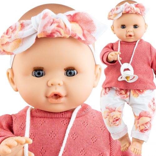 Lalka Hiszpańska 36 cm Paola Reina 08051 Sonia, bobas miękki brzuszek, zamyka oczy, płacze, mówi: mama, papa, bez włosów, w ubranku