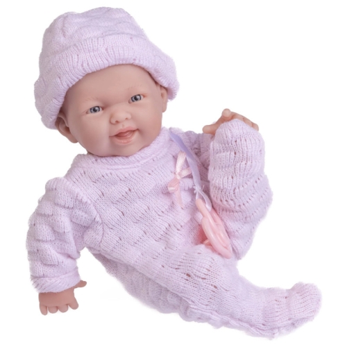 Lalka Hiszpańska 25 cm Berenguer 18453 La Newborn, bobas cały z winylu, dziewczynka, różowa czapeczka i pajacyk, różowy smoczek