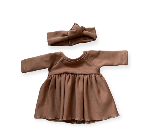 Sukienka i opaska dla lalki Miniland 38 cm, Paola Reina 34 cm i Minikane 34 cm - cynamonowy brąz