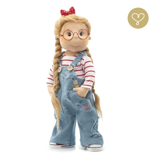 Lalka 38 cm Lullu Dolls Zuzia w ubranku, okularki w zestawie, 3 warianty wyboru, na zdjęciu wariant 3 kolekcjonerski