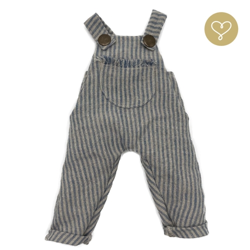 Spodnie ogrodniczki 7 dla lalki 38 cm Lullu Dolls, kieszenie boczne i jedna na przodzie, z lnu, w paseczki