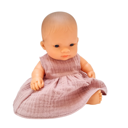 Sukienka muślinowa dla lalki Miniland 21 cm i Paola Reina Peques 21 cm - pudrowy róż