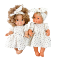 Sukienka muślinowa i opaska dla lalki Miniland 38 cm, Paola Reina 34 cm i Minikane 34 cm - niebieskie kwiatuszki