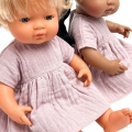 Sukienka muślinowa i opaska dla lalki Miniland 38 cm, Paola Reina 34 cm i Minikane 34 cm - blady róż