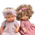 Sukienka muślinowa i opaska dla lalki Miniland 38 cm, Paola Reina 34 cm i Minikane 34 cm - blady róż