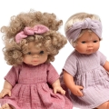 Sukienka muślinowa i opaska dla lalki Miniland 38 cm, Paola Reina 34 cm i Minikane 34 cm - blady róż