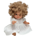 Sukienka muślinowa dla lalki Miniland 38 cm, Paola Reina 34 cm i Minikane 34 cm - plumeti biała