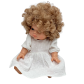 Sukienka muślinowa dla lalki Miniland 38 cm, Paola Reina 34 cm i Minikane 34 cm - plumeti biała