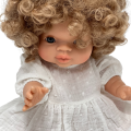 Sukienka muślinowa dla lalki Miniland 38 cm, Paola Reina 34 cm i Minikane 34 cm - plumeti biała