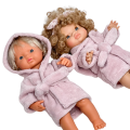 Szlafrok frotte dla lalki Miniland 38 cm, Paola Reina 34 cm i Minikane 34 cm - pudrowy róż