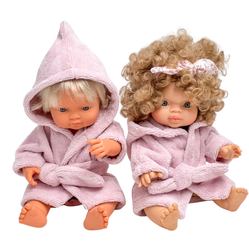 Szlafrok frotte dla lalki Miniland 38 cm, Paola Reina 34 cm i Minikane 34 cm - pudrowy róż