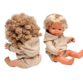 Komplet bluza z kapturem i krótkie spodenki dla lalki Miniland 38 cm, Paola Reina 34 cm i Minikane 34 cm - piaskowe