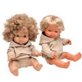Komplet bluza z kapturem i krótkie spodenki dla lalki Miniland 38 cm, Paola Reina 34 cm i Minikane 34 cm - piaskowe