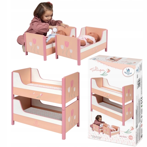 DeCuevas Toys Drewniane rozkładane piętrowe łóżeczko dla lalki 54274 Tulipe