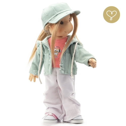 Lalka 38 cm Lullu Dolls Beverly w ubranku , czapeczka z daszkiem, 3 warianty wyboru, na zdjęciu wariant 3 kolekcjonerski