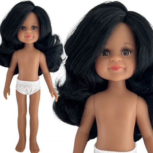 Lalka Hiszpańska 32 cm Paola Reina Amigas 14837 Cleo, kasyczna, cała z winylu, w majteczkach, bez ubranka, czarne włosy do pasa, brązowe oczy, śniada skóra