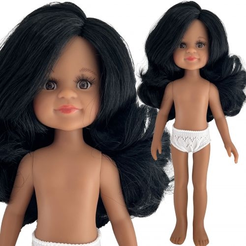 Lalka Hiszpańska 32 cm Paola Reina Amigas 14837 Cleo, kasyczna, cała z winylu, w majteczkach, bez ubranka, czarne włosy do pasa, brązowe oczy, śniada skóra