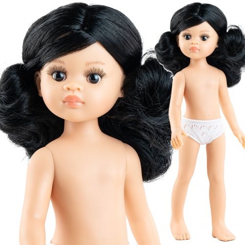 Lalka Hiszpańska 32 cm Paola Reina Amigas 14857 Nora, klasyczna, cała z winylu, w majteczkach, bez ubranka, czarne falowane włosy, ciemne oczy