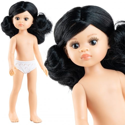 Lalka Hiszpańska 32 cm Paola Reina Amigas 14857 Nora, klasyczna, cała z winylu, w majteczkach, bez ubranka, czarne falowane włosy, ciemne oczy