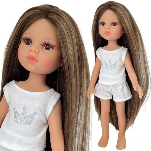 Lalka Hiszpańska 32 cm Paola Reina Amigas 13234 Laura w piżamce, długie do kostek proste brązowe włosy, brązowe oczy