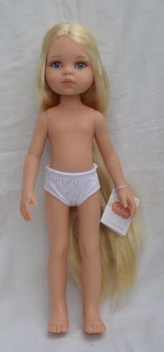 Lalka Hiszpańska 32 cm Paola Reina Amigas 14866 Olena, klasyczna, cała z winylu, w majteczkach, bez ubranka, proste długie jasnoblond włosy do kostek, niebieskie oczy