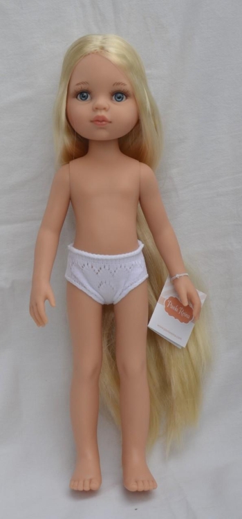 Lalka Hiszpańska 32 cm Paola Reina Amigas 14866 Olena, klasyczna, cała z winylu, w majteczkach, bez ubranka, proste długie jasnoblond włosy do kostek, niebieskie oczy