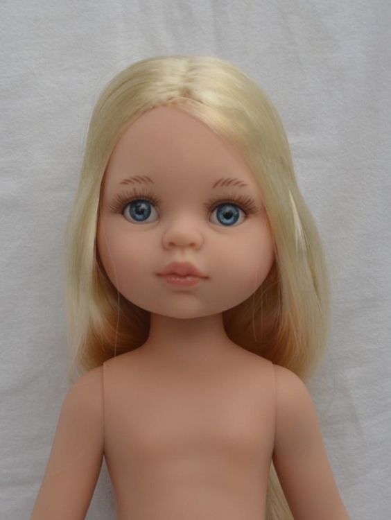 Lalka Hiszpańska 32 cm Paola Reina Amigas 14866 Olena, klasyczna, cała z winylu, w majteczkach, bez ubranka, proste długie jasnoblond włosy do kostek, niebieskie oczy