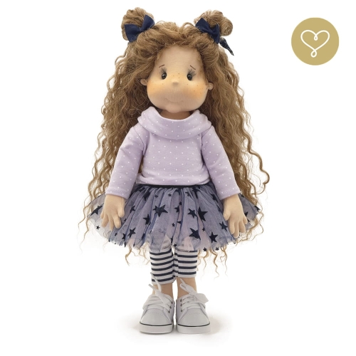 Lalka 38 cm Lullu Dolls Star w ubranku, 3 warianty wyboru, na zdjęciu wariant 3 kolekcjonerski, naturalne włosy Alpaki, bluzka, spódniczka, legginsy, buciki