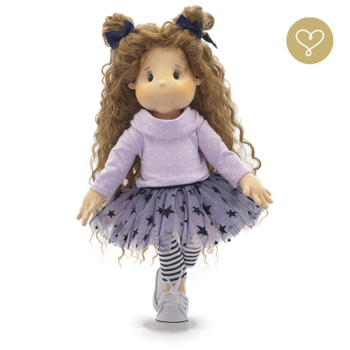 Lalka 38 cm Lullu Dolls Star w ubranku, 3 warianty wyboru, na zdjęciu wariant 3 kolekcjonerski, naturalne włosy Alpaki, bluzka, spódniczka, legginsy, buciki