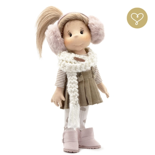 Buty zamszowe pudrowy róż dla lalki 38 cm Lullu Dolls z klamrą  z boku