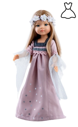 Oryginalne ubranko Paola Reina dla lalki 32 cm Amigas 54544_1, długa sukienka, ozdobna opaska na głowę, majteczki, ażurowe skarpetki