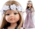 Oryginalne ubranko Paola Reina dla lalki 32 cm Amigas 54544_1, długa sukienka, ozdobna opaska na głowę, majteczki, ażurowe skarpetki