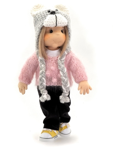 Czapka wełniana Niedźwiadek dla lalki 38 cm Lullu Dolls szara