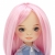 Lalka Sweet Sisters Bilie 32 cm Orange Toys, szmaciana z endoszkieletem, twarz nadrukowana cyfrowo, różowe włosy, koszula w niebiesko-białą kratę, czarne spodnie, buciki, torebka
