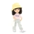 Lalka Sweet Sisters Lilu 32 cm Orange Toys, szmaciana z endoszkieletem, twarz nadrukowana cyfrowo, czarne włosy, żółty kapelusz, różowa koszulka z napisem Lucky, jasnoszare jeansy, buciki, torebka