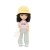 Lalka Sweet Sisters Lilu 32 cm Orange Toys, szmaciana z endoszkieletem, twarz nadrukowana cyfrowo, czarne włosy, żółty kapelusz, różowa koszulka z napisem Lucky, jasnoszare jeansy, buciki, torebka