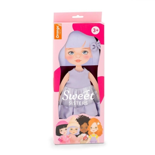 Oryginalne ubranko dla lalki Sweet Sisters 32 cm Orange Toys, jasnofioletowa długa sukienka z tiulem, kokardka, majteczki