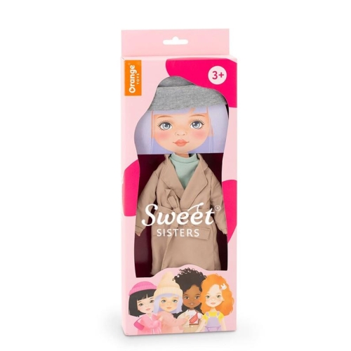 Oryginalne ubranko dla lalki Sweet Sisters 32 cm Orange Toys, szara czapeczka, beżowy płaszczyk, bluzeczka, spodnie