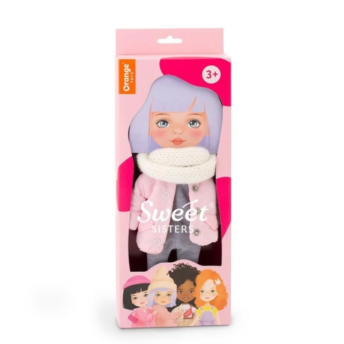 Oryginalne ubranko dla lalki Sweet Sisters 32 cm Orange Toys, biały szalik, różowa kurteczka, szara bluzeczka, szare legginsy