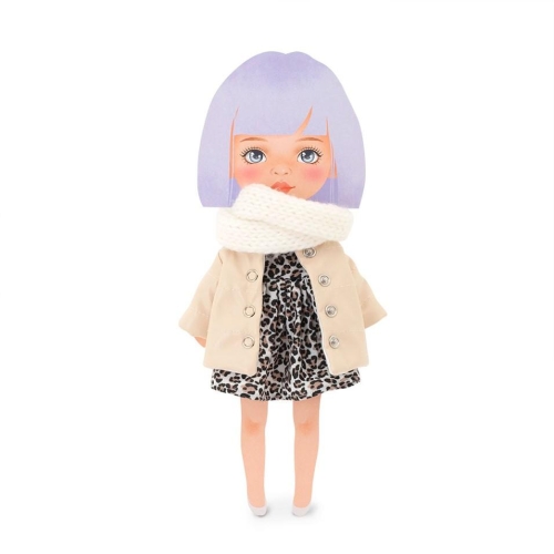 Oryginalne ubranko dla lalki Sweet Sisters 32 cm Orange Toys, biały szalik, beżowy płaszczyk, sukienka, majteczki