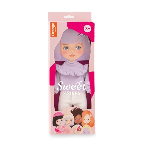 Oryginalne ubranko dla lalki Sweet Sisters 32 cm Orange Toys, janofioletowa bluzeczka z falbanką, spodnie, spinka do włosów