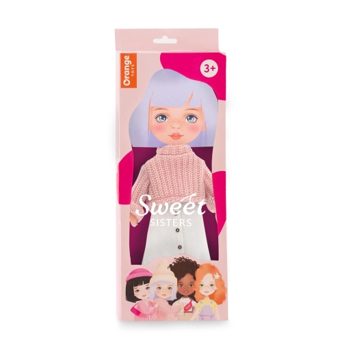 Oryginalne ubranko dla lalki Sweet Sisters 32 cm Orange Toys, różowy sweterek, jeansowa spódniczka, majteczki