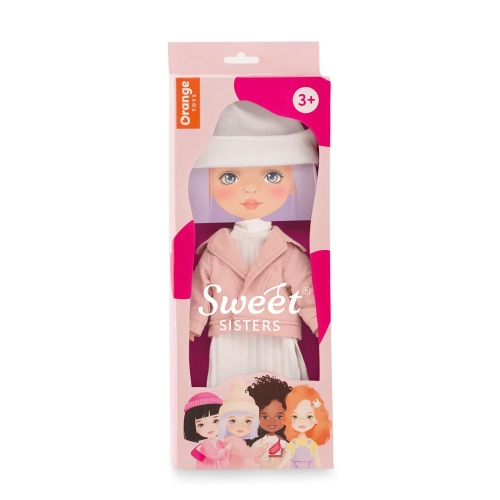 Oryginalne ubranko dla lalki Sweet Sisters 32 cm Orange Toys, biała czapeczka, sukienka, różowa kurteczka